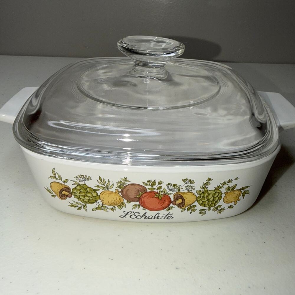Corning Ware Vintage Spice of Life "L'Echalote" 1 Quart Baking Dish w/ Pyrex Lid